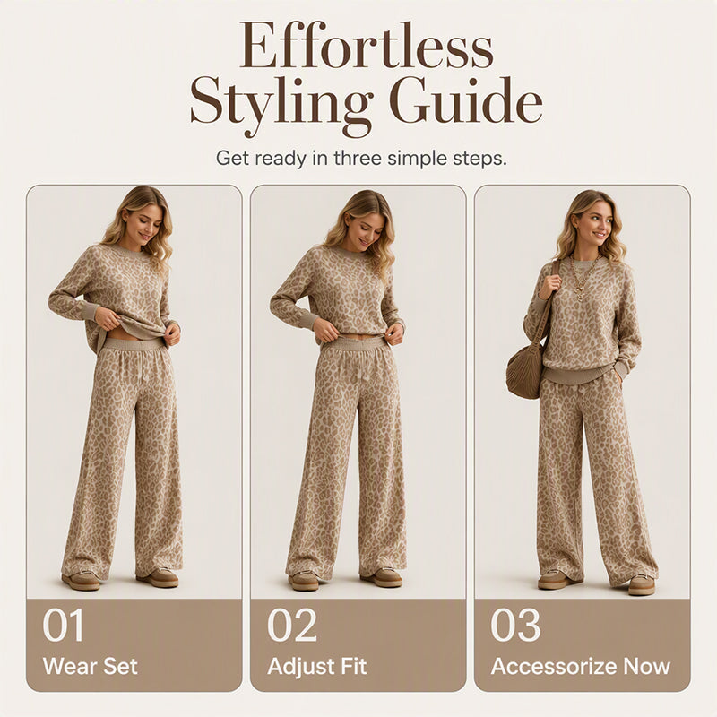 🌸Hot Sale💖Women's Leopard Print Sweatshirt & Wide-Leg Pants Set