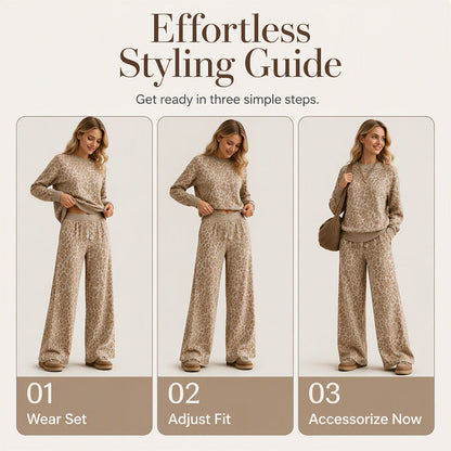 🌸Hot Sale💖Women's Leopard Print Sweatshirt & Wide-Leg Pants Set