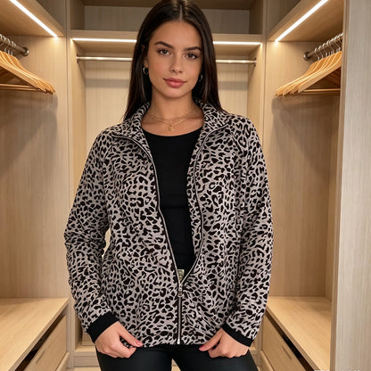 Women'S Leopard Print Zip-Up Jacket