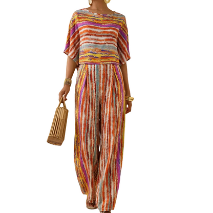 Women's Striped T-Shirt & Wide-Leg Pants Set