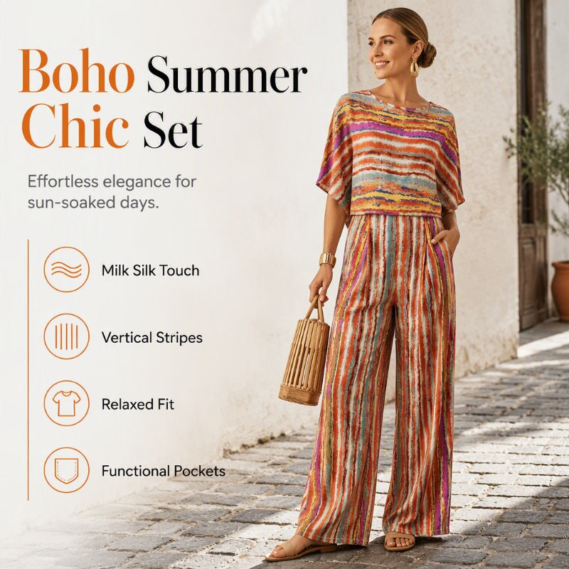Women's Striped T-Shirt & Wide-Leg Pants Set