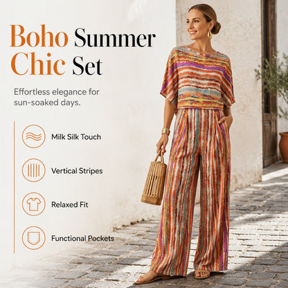 Women's Striped T-Shirt & Wide-Leg Pants Set