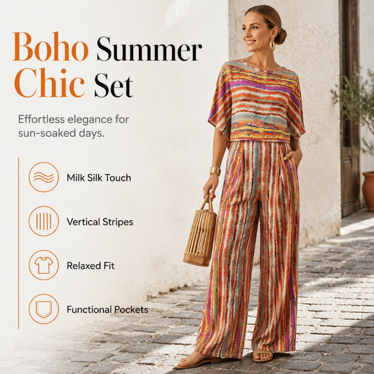 Women's Striped T-Shirt & Wide-Leg Pants Set