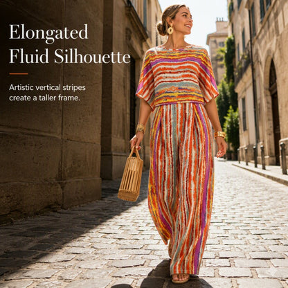 Women's Striped T-Shirt & Wide-Leg Pants Set