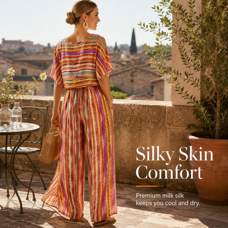 Women's Striped T-Shirt & Wide-Leg Pants Set