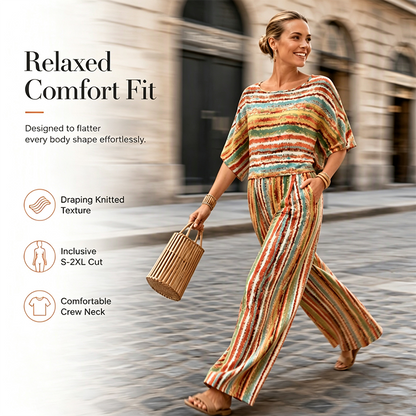 Women's Striped T-Shirt & Wide-Leg Pants Set