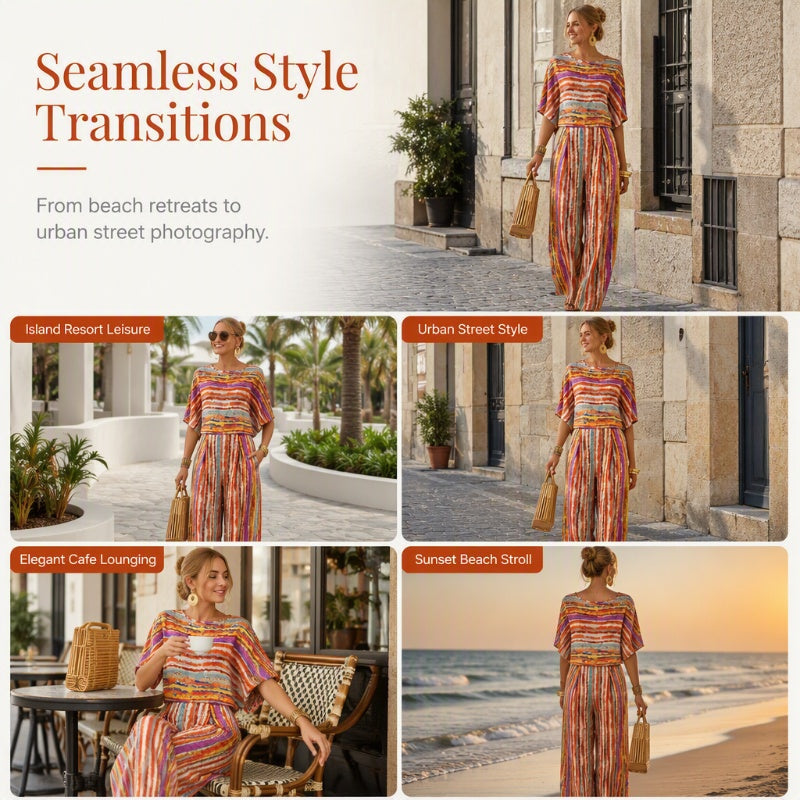 Women's Striped T-Shirt & Wide-Leg Pants Set