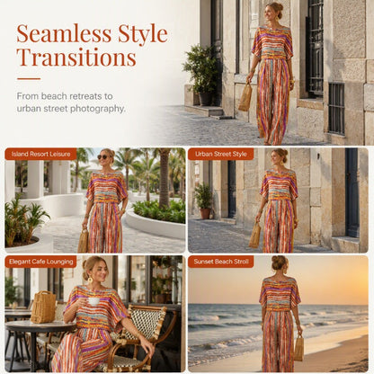 Women's Striped T-Shirt & Wide-Leg Pants Set