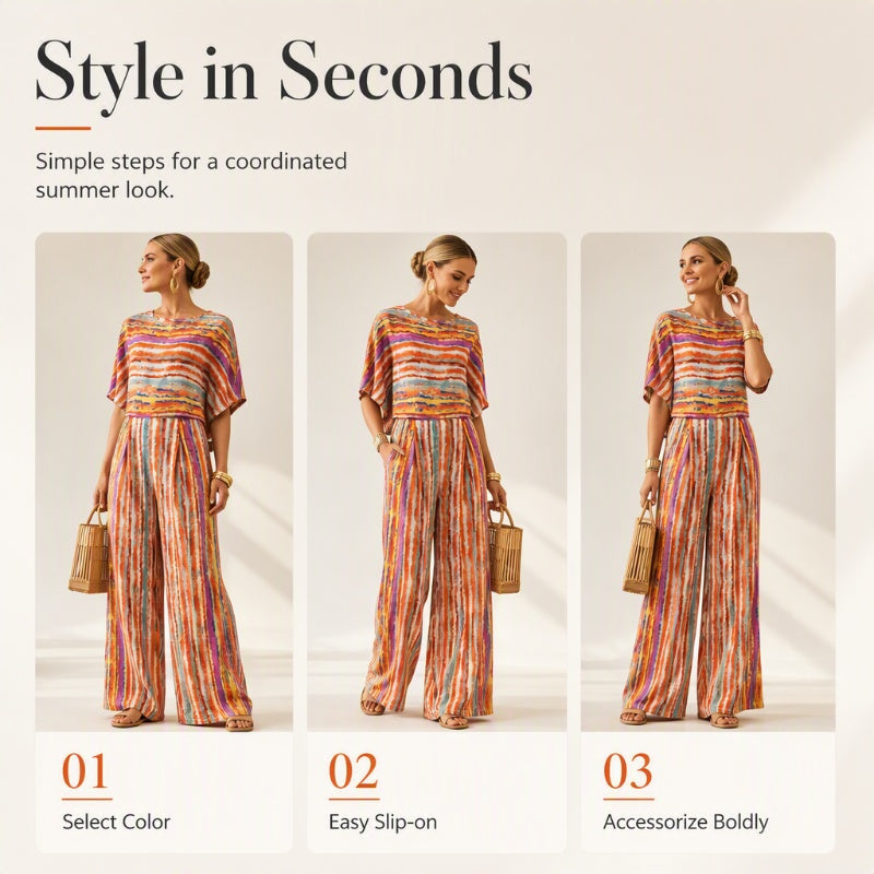 Women's Striped T-Shirt & Wide-Leg Pants Set