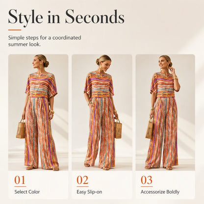 Women's Striped T-Shirt & Wide-Leg Pants Set