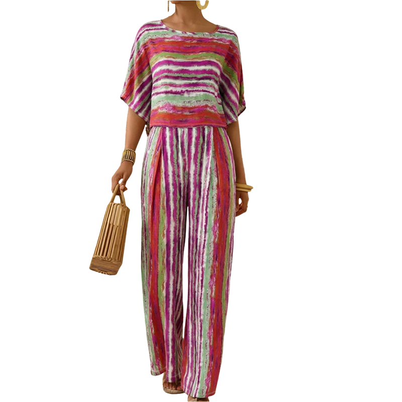 Women's Striped T-Shirt & Wide-Leg Pants Set