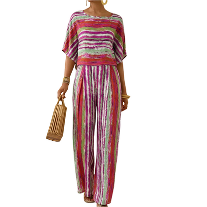 Women's Striped T-Shirt & Wide-Leg Pants Set