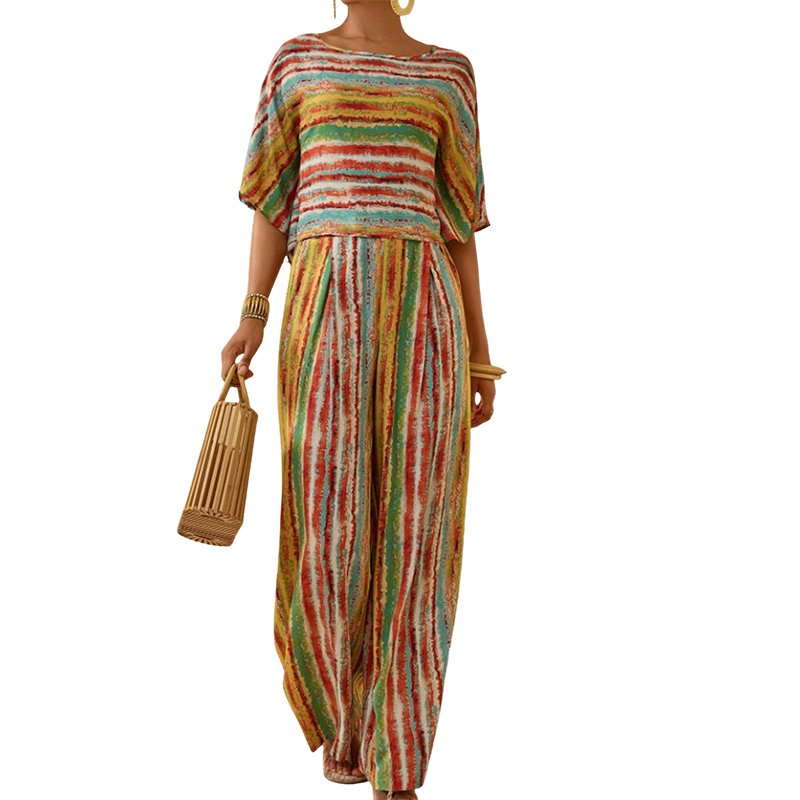 Women's Striped T-Shirt & Wide-Leg Pants Set