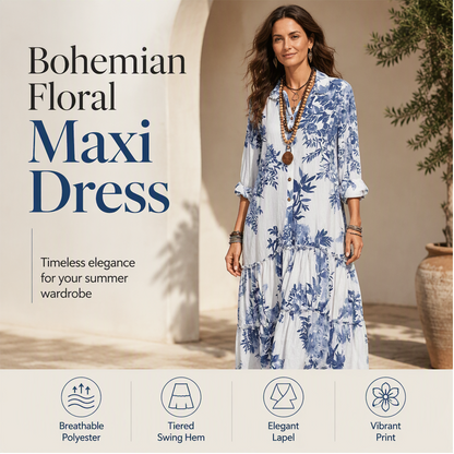 🍂 Women's Floral Print Maxi Dress – Feminine Elegance Meets Effortless Autumn Style