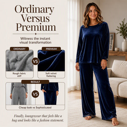 ⏰Last Day Sale 50% Off 💃 Women's Velvet Long Sleeve Top & Wide-Leg Pants Set