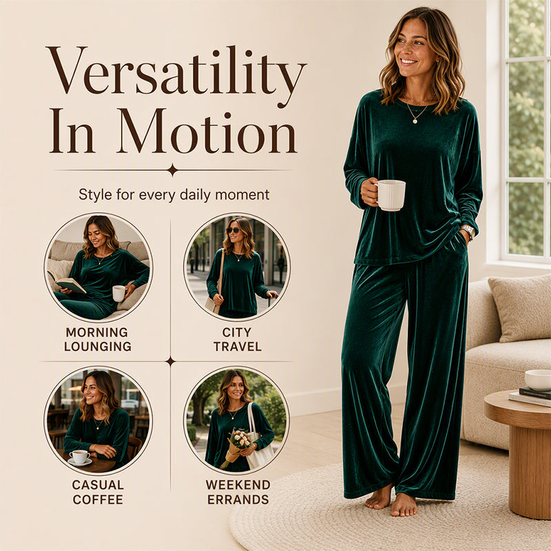 ⏰Last Day Sale 50% Off 💃 Women's Velvet Long Sleeve Top & Wide-Leg Pants Set