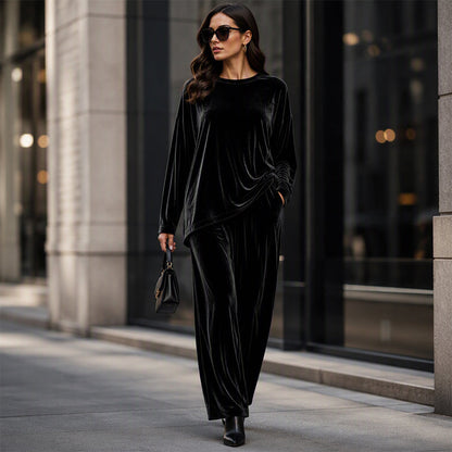 ⏰Last Day Sale 50% Off 💃 Women's Velvet Long Sleeve Top & Wide-Leg Pants Set