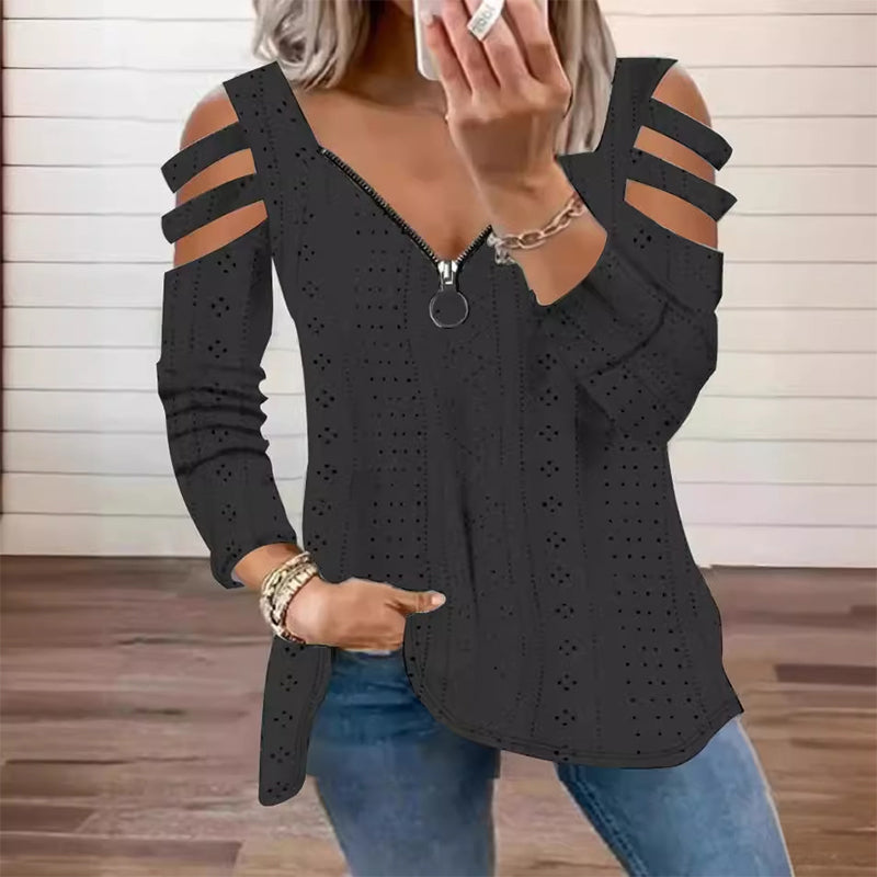 👚 Women's Cold Shoulder Zipper T-Shirt – Edgy Details Meets Effortless Everyday Style