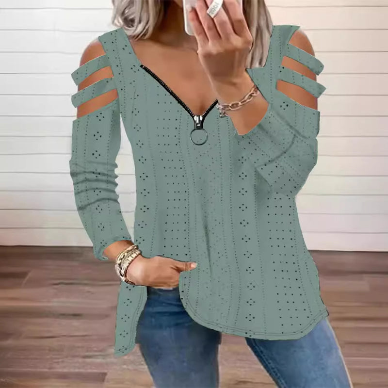 👚 Women's Cold Shoulder Zipper T-Shirt – Edgy Details Meets Effortless Everyday Style