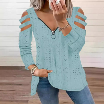 👚 Women's Cold Shoulder Zipper T-Shirt – Edgy Details Meets Effortless Everyday Style