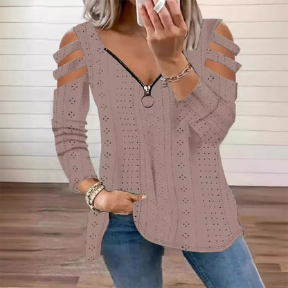 👚 Women's Cold Shoulder Zipper T-Shirt – Edgy Details Meets Effortless Everyday Style