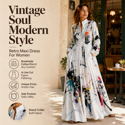 🎨 Women's Artistic Graffiti Print Maxi Dress – Bold Print Meets Effortless Style