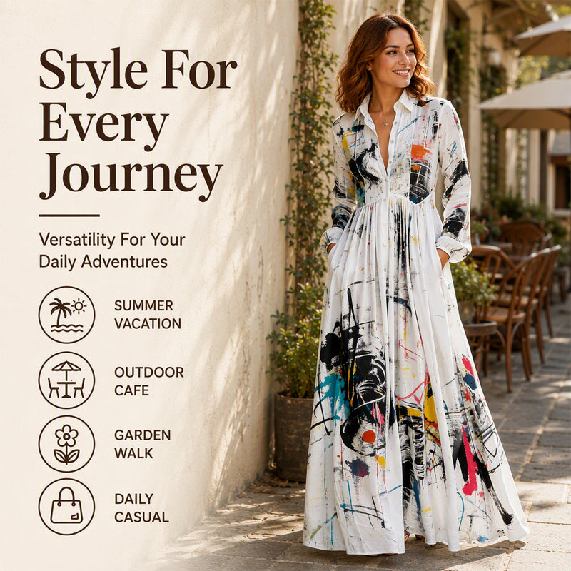 🎨 Women's Artistic Graffiti Print Maxi Dress – Bold Print Meets Effortless Style