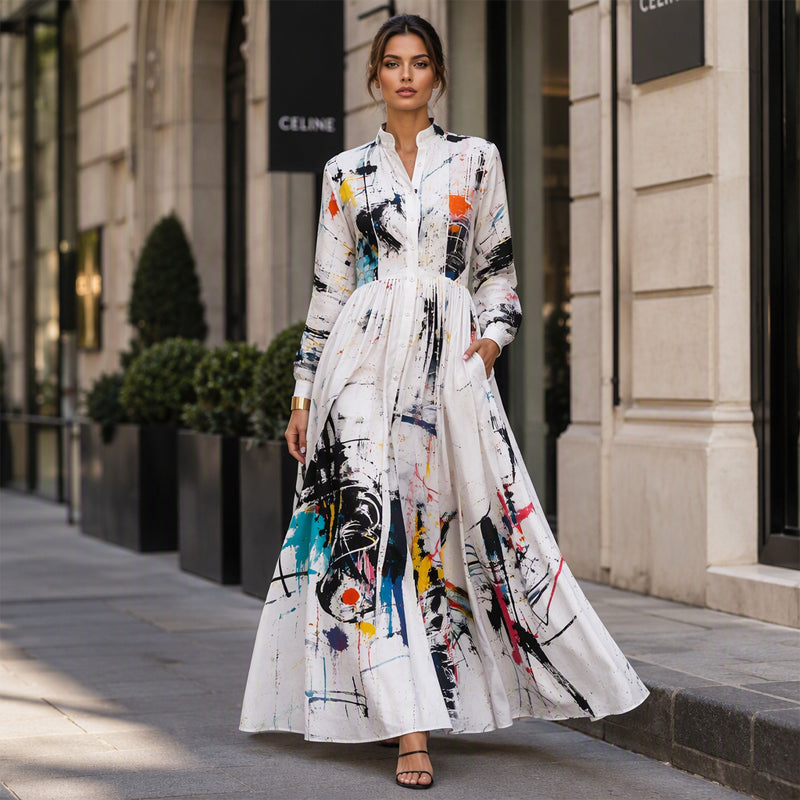 🎨 Women's Artistic Graffiti Print Maxi Dress – Bold Print Meets Effortless Style