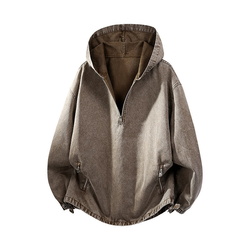 🤎Men's Vintage Washed Half-Zip Hooded Top – Relaxed Casual Pullover for Everyday Style