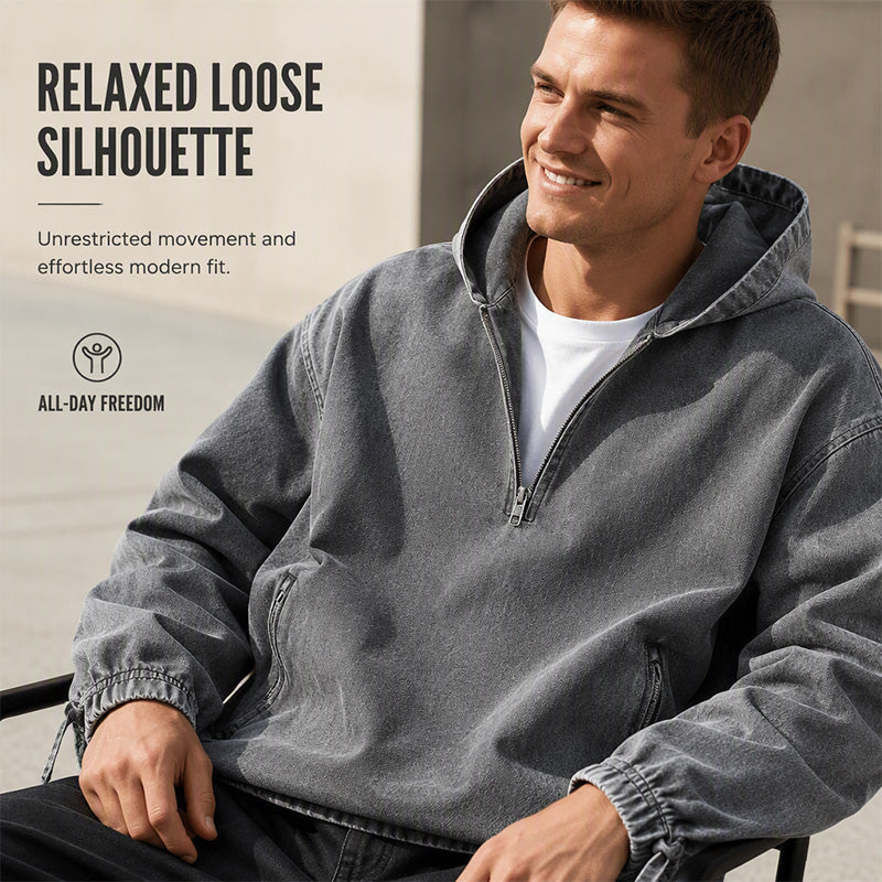 🤎Men's Vintage Washed Half-Zip Hooded Top – Relaxed Casual Pullover for Everyday Style