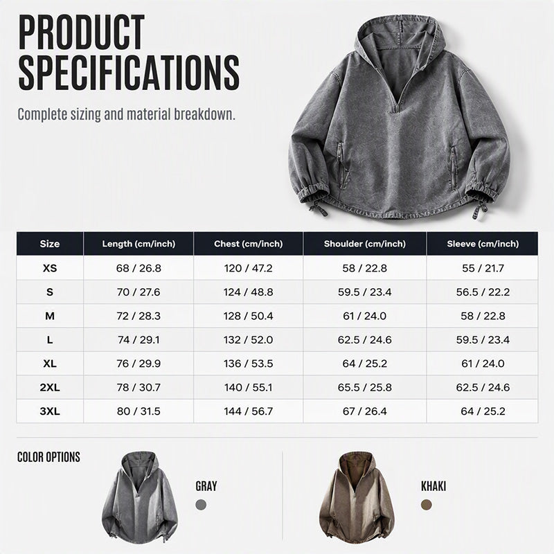 🤎Men's Vintage Washed Half-Zip Hooded Top – Relaxed Casual Pullover for Everyday Style