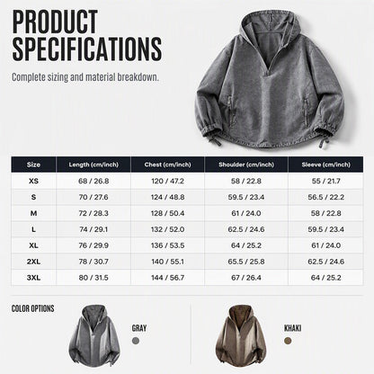 🤎Men's Vintage Washed Half-Zip Hooded Top – Relaxed Casual Pullover for Everyday Style