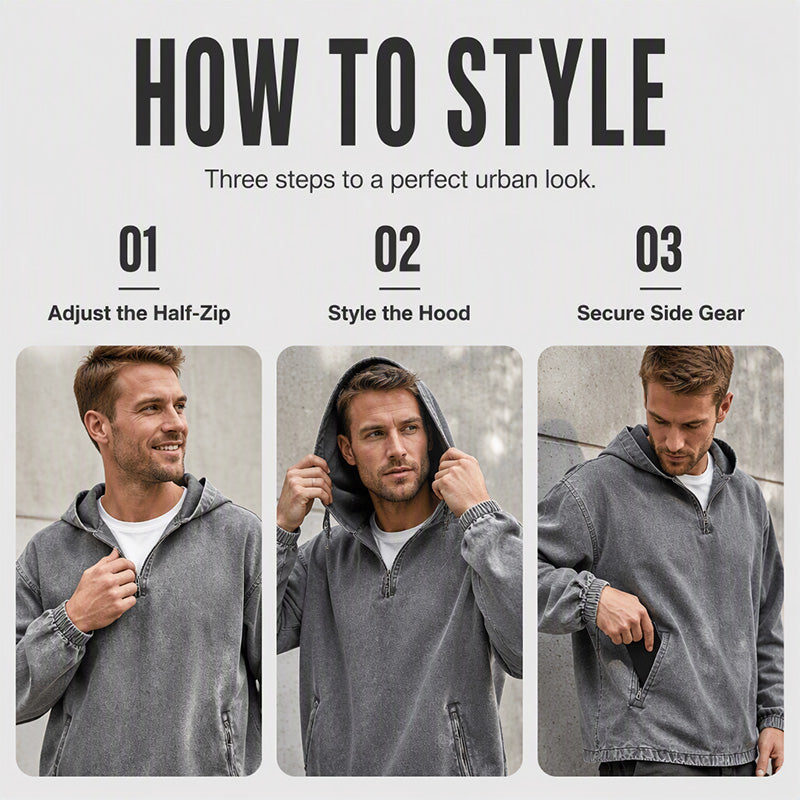 🤎Men's Vintage Washed Half-Zip Hooded Top – Relaxed Casual Pullover for Everyday Style