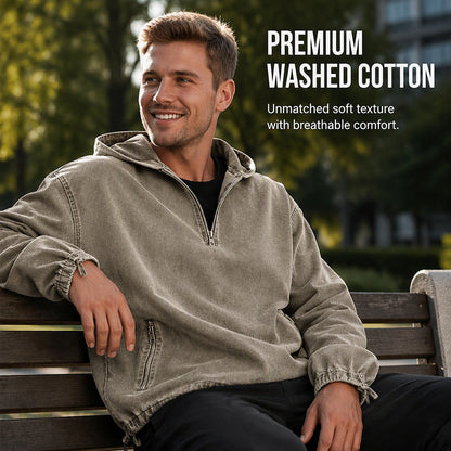 🤎Men's Vintage Washed Half-Zip Hooded Top – Relaxed Casual Pullover for Everyday Style