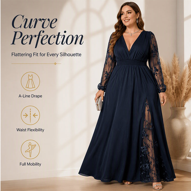 🌸 Women’s Elegant V Neck Lace Patchwork Maxi Dress – Elegant Feminine Style With Romantic Lace Details