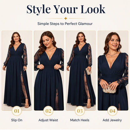 🌸 Women’s Elegant V Neck Lace Patchwork Maxi Dress – Elegant Feminine Style With Romantic Lace Details