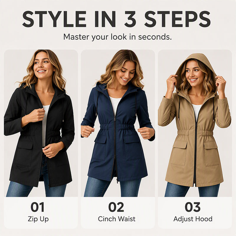 Women's Water Resistant Hooded Rain Jacket