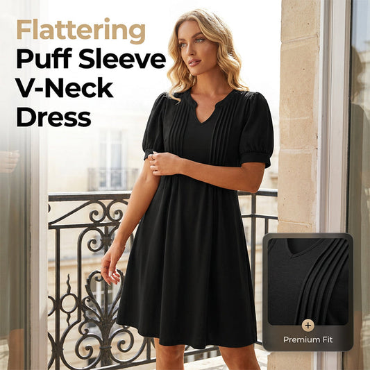 Women’s Elegant Puff Sleeve V-Neck Dress