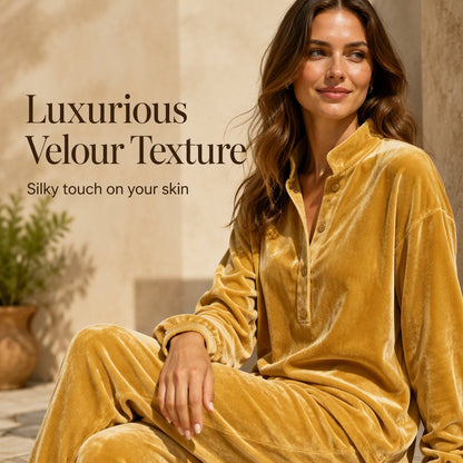 🤎Women's Long-Sleeve Button-Up Top & Wide-Leg Pants Set