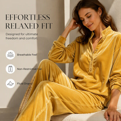 🤎Women's Long-Sleeve Button-Up Top & Wide-Leg Pants Set