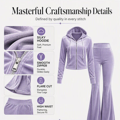✨ Women's Velvet Zip-Up Hoodie & Flared Pants Set – Luxe Comfort Meets Effortless Style