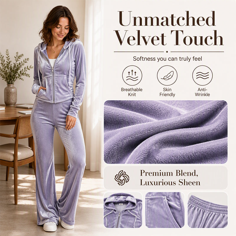 ✨ Women's Velvet Zip-Up Hoodie & Flared Pants Set – Luxe Comfort Meets Effortless Style