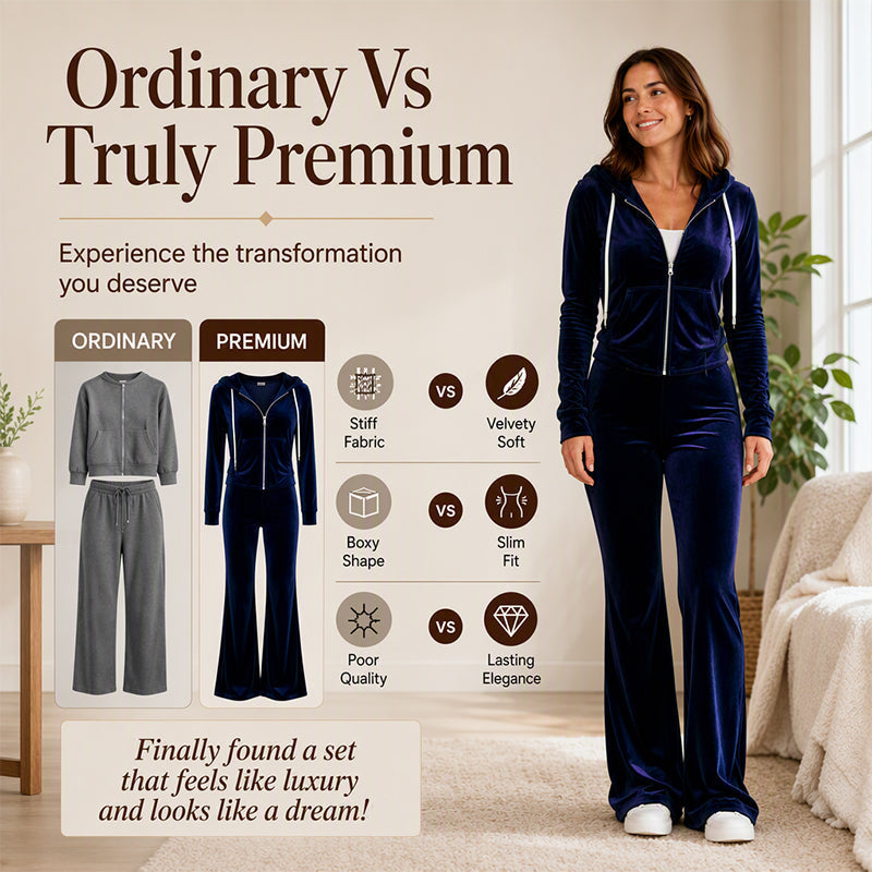 ✨ Women's Velvet Zip-Up Hoodie & Flared Pants Set – Luxe Comfort Meets Effortless Style