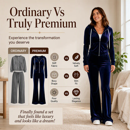 ✨ Women's Velvet Zip-Up Hoodie & Flared Pants Set – Luxe Comfort Meets Effortless Style