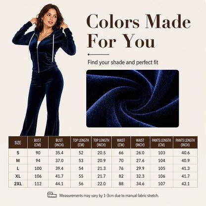✨ Women's Velvet Zip-Up Hoodie & Flared Pants Set – Luxe Comfort Meets Effortless Style