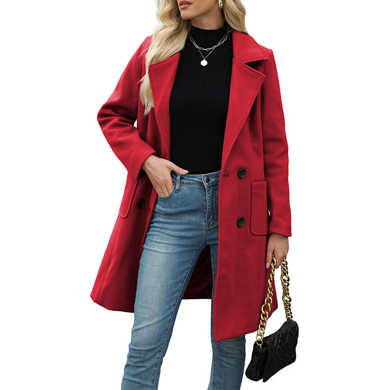 Women's Double Breasted Woolen Coat