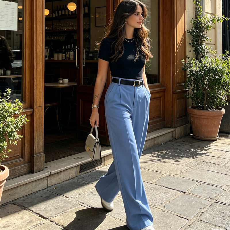 Women's Casual High-Waist Straight-Leg Pants