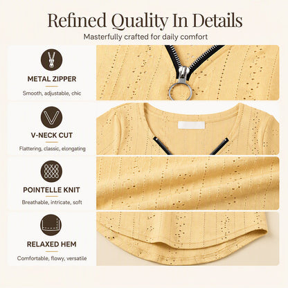 🍁New Fall Collection-Women's Zipper V-Neck Long Sleeve Top