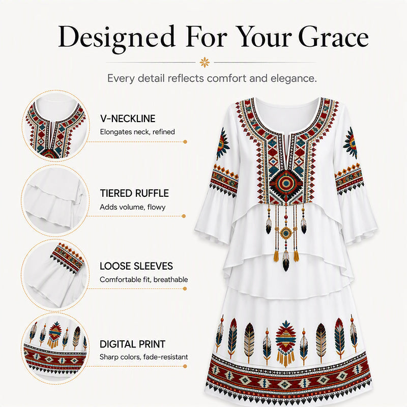 ⏰Last Day Sale 50% Off💃Women's Vintage Ethnic Print Tiered Dress