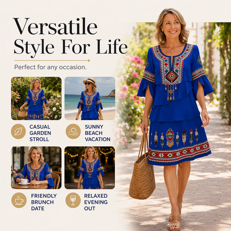 ⏰Last Day Sale 50% Off💃Women's Vintage Ethnic Print Tiered Dress